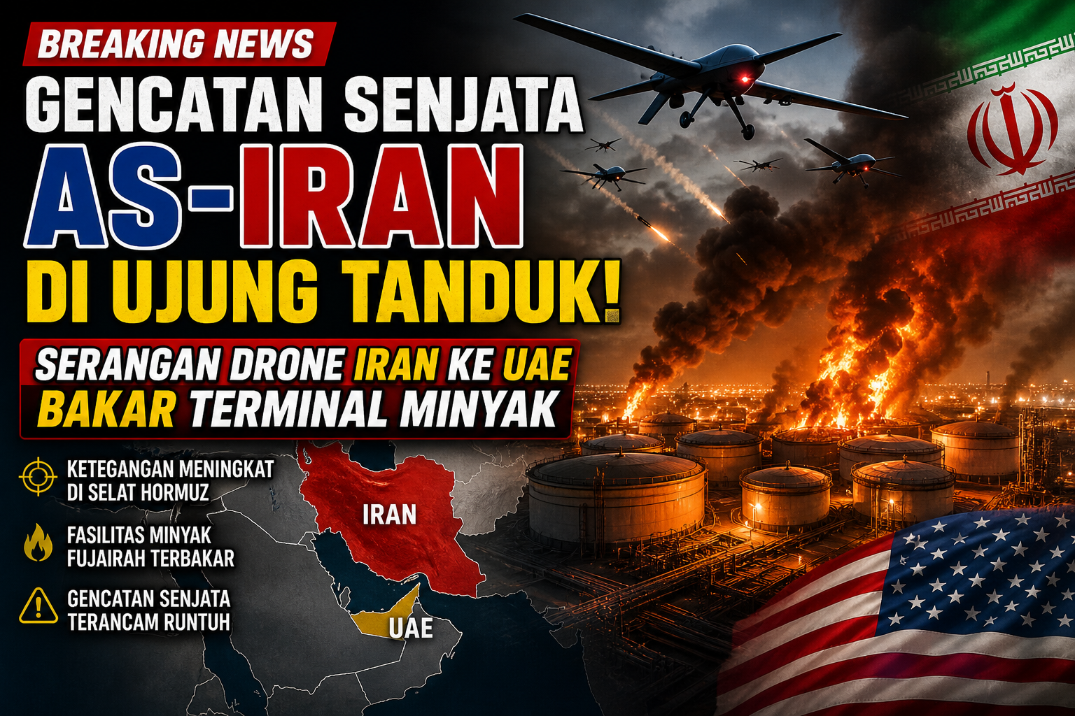 Gencatan Senjata AS-Iran di Ujung Tanduk: Serangan Drone Iran ke UAE Bakar Terminal Minyak
